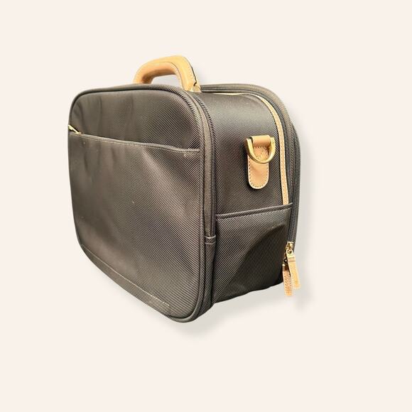 Samsonite Olive Green Carry-On Bag Tan Leather Trim Travel Tote (NWT) - Picture 2 of 13